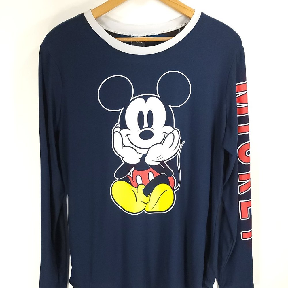 Disney Mickey Mouse Graphic T-Shirt Junior's XXL Navy Blue Long Sleeve